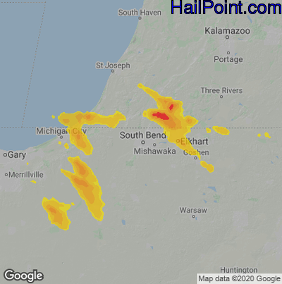 Hail Map for South Bend, IN Region on June 19, 2021 