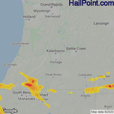 Hail Map for Kalamazoo, MI Region on June 19, 2021