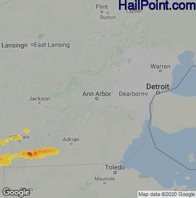 Hail Map for Ann Arbor, MI Region on June 20, 2021