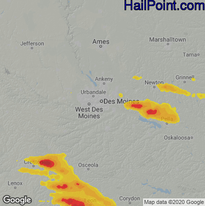 Hail Map for Des Moines, IA Region on June 20, 2021