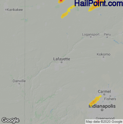 Hail Map for Layfette, IN Region on June 20, 2021