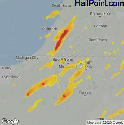 Hail Map for South Bend, IN Region on June 20, 2021