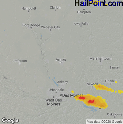 Hail Map for Ames, IA Region on June 20, 2021