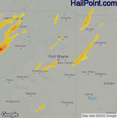 Hail Map for Fort Wayne, IN Region on June 20, 2021