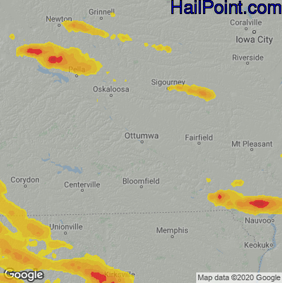 Hail Map for Ottumwa, IA Region on June 20, 2021