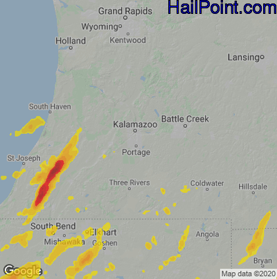 Hail Map for Kalamazoo, MI Region on June 20, 2021