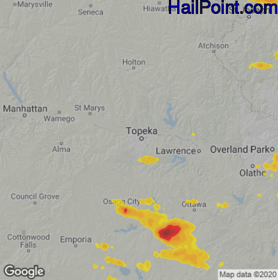 Hail Map for Topeka, KS Region on June 20, 2021