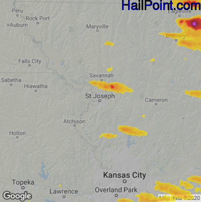 Hail Map for St. Joseph, MO Region on June 20, 2021