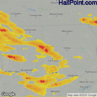 Hail Map for Kirskville, MO Region on June 20, 2021