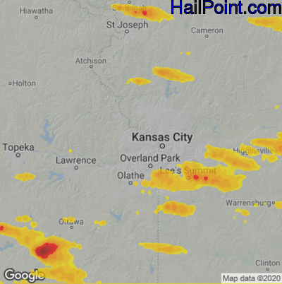 Hail Map for Kansas City, KS Region on June 20, 2021
