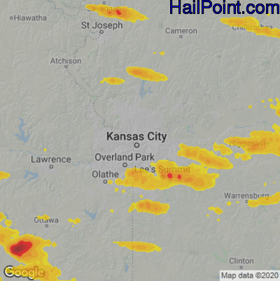 Hail Map for Kansas City, MO Region on June 20, 2021