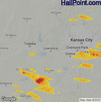 Hail Map for Lawerence, KS Region on June 21, 2021 