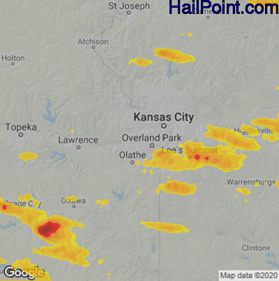 Hail Map for Shawnee, KS Region on June 21, 2021