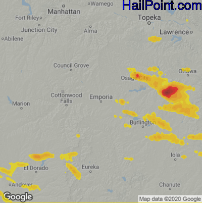 Hail Map for Emporia, KS Region on June 21, 2021