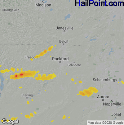 Hail Map for Rockford, IL Region on June 21, 2021