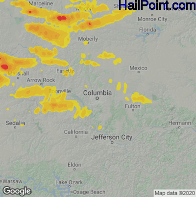 Hail Map for Columbia, MO Region on June 21, 2021