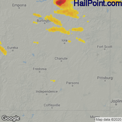 Hail Map for Chanute, KS Region on June 21, 2021