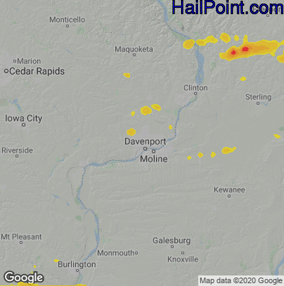 Hail Map for Davenport, IA Region on June 21, 2021