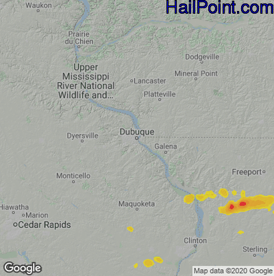 Hail Map for Dubuque, IA Region on June 21, 2021 