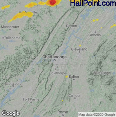 Hail Map for Chattanooga, TN Region on June 21, 2021