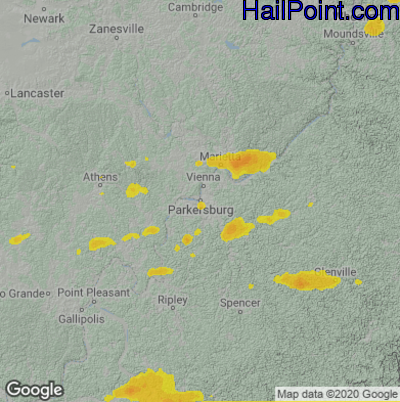 Hail Map for Parkersburg, WV Region on June 21, 2021
