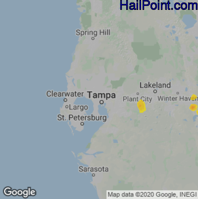 Hail Map for Tampa, FL Region on June 21, 2021 