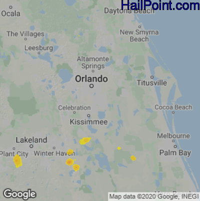 Hail Map for Orlando, FL Region on June 21, 2021