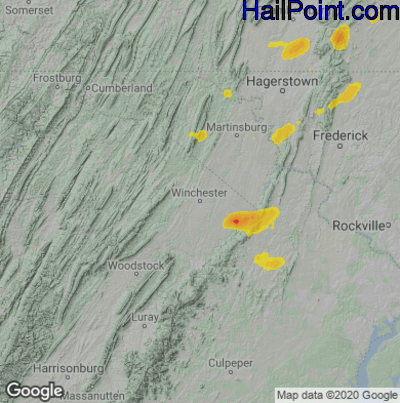 Hail Map for Winchester, VA Region on June 21, 2021