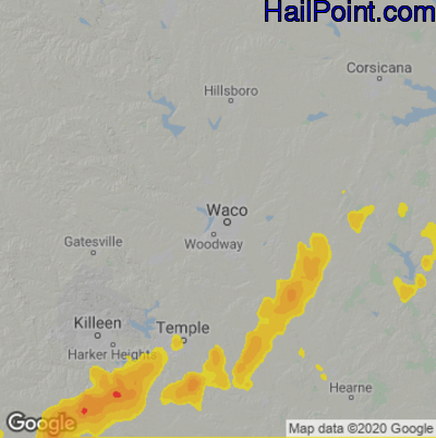 Hail Map for Waco, TX Region on June 22, 2021 