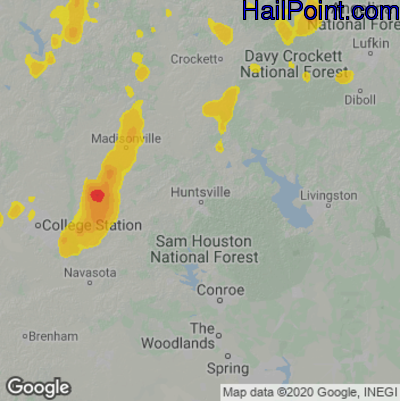 Hail Map for Huntsville, TX Region on June 22, 2021 