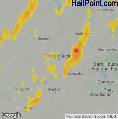 Hail Map for College Station, TX Region on June 22, 2021