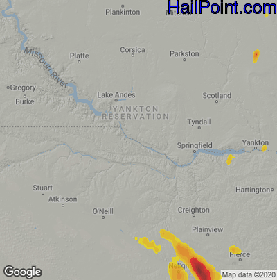 Hail Map for Grand Island, NE Region on June 22, 2021
