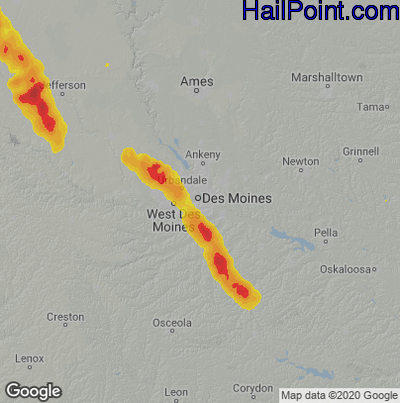Hail Map for Des Moines, IA Region on June 22, 2021