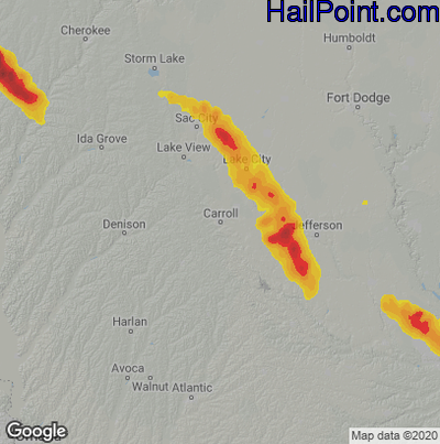 Hail Map for Carroll, IA Region on June 22, 2021