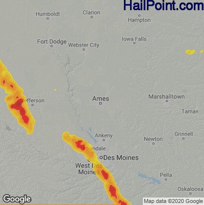 Hail Map for Ames, IA Region on June 22, 2021