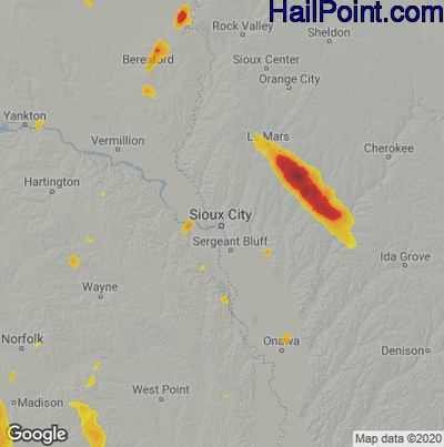 Hail Map for Sioux City, IA Region on June 22, 2021