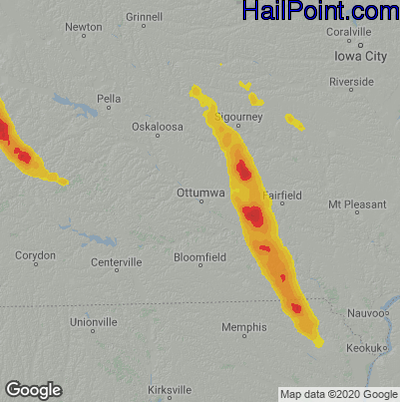 Hail Map for Ottumwa, IA Region on June 22, 2021 