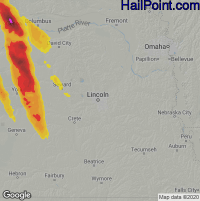 Hail Map for Lincoln, NE Region on June 22, 2021 