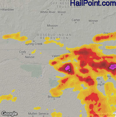 Hail Map for Valentine, NE Region on June 23, 2021