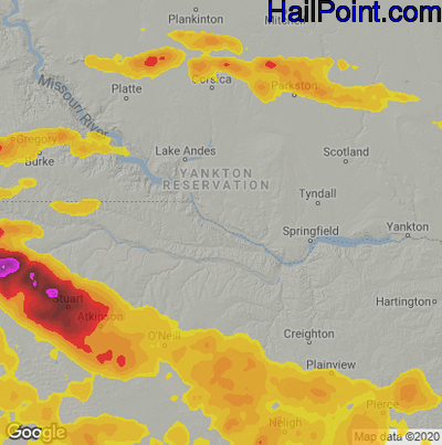 Hail Map for Grand Island, NE Region on June 23, 2021