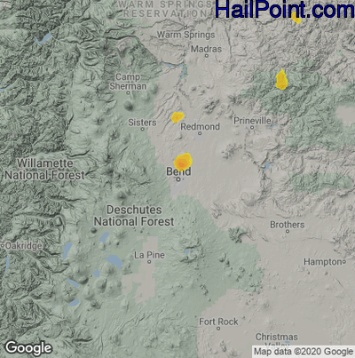 Hail Map for Bend, OR Region on June 24, 2021
