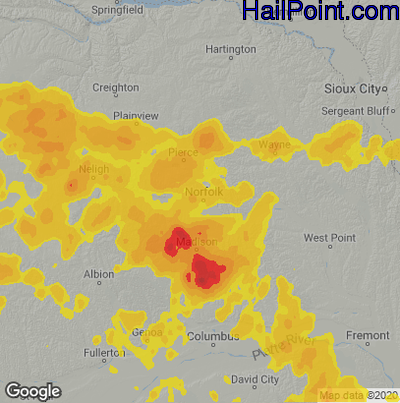 Hail Map for Norfolk, NE Region on June 24, 2021