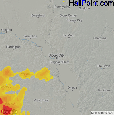 Hail Map for Sioux City, IA Region on June 24, 2021