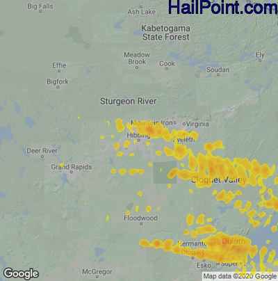 Hail Map for Hibbing, MN Region on June 24, 2021 