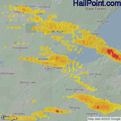 Hail Map for Duluth, MN Region on June 24, 2021