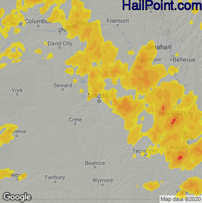 Hail Map for Lincoln, NE Region on June 24, 2021