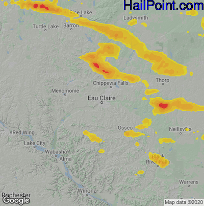 Hail Map for Eau Claire, WI Region on June 24, 2021