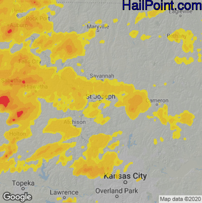 Hail Map for St. Joseph, MO Region on June 24, 2021 