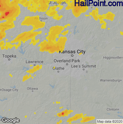 Hail Map for Shawnee, KS Region on June 24, 2021