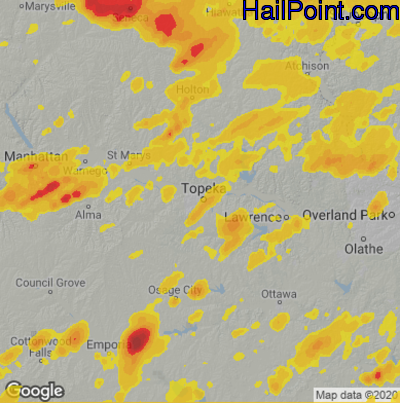 Hail Map for Topeka, KS Region on June 24, 2021